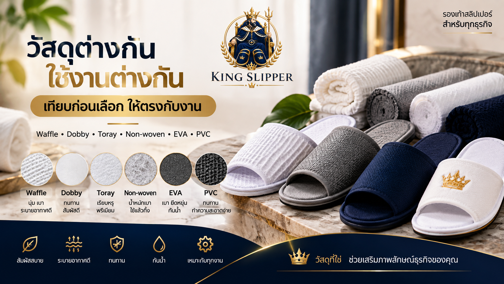 เปรียบเทียบรุ่น วัสดุ และการใช้งานรองเท้าสลิปเปอร์สำหรับธุรกิจ