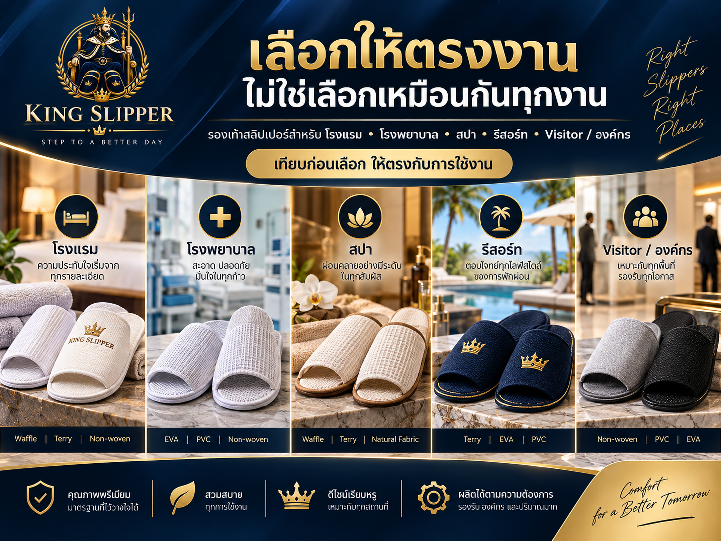 เลือกรองเท้าสลิปเปอร์สำหรับโรงแรม โรงพยาบาล สปา รีสอร์ท และองค์กร